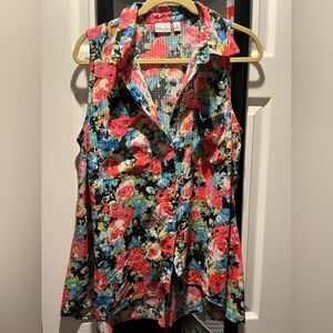 Kim Rogers Black and Red Sleeveless Peplum Blouse